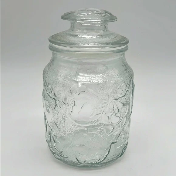 Libbey Orchard Clear Glass Embossed Country Fruit Vintage Canister Cookie Jar - Picture 4 of 11